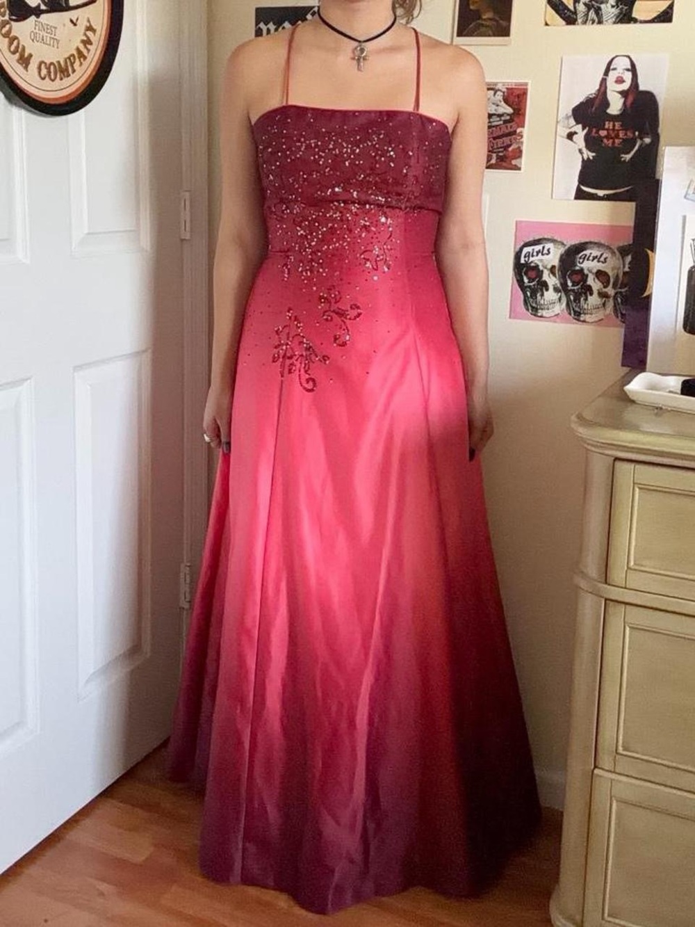 Elegant Ombre Sparkle Strapless Evening Dress - Pink